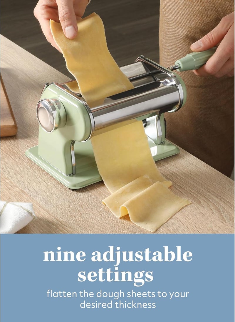 Sur La Table Kitchen Essential Va Bene Manual Pasta Maker Machine Noodle Maker w/Rollers & Cutters - Spaghetti, Fettuccini, Lasagna or Dumpling Skin - Stainless Steel/Juniper Green - Image 3