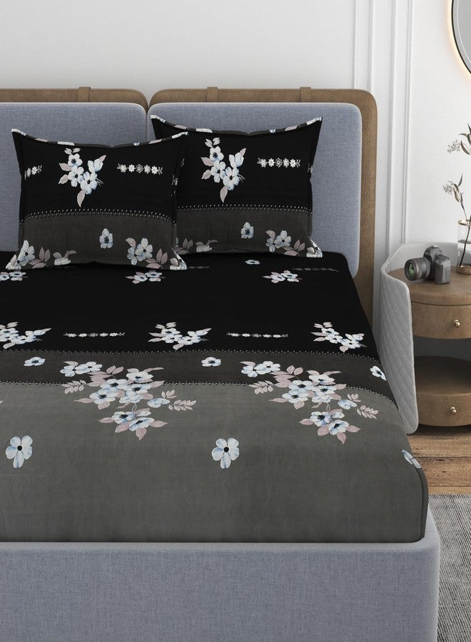 VOMZER Premium 320 TC Fitted Bed Sheet with Full Elastic - Deep Pocket Design - Wrinkle Resistant Fitted Bedsheet 60x78 Queen Black Cream - Image 1