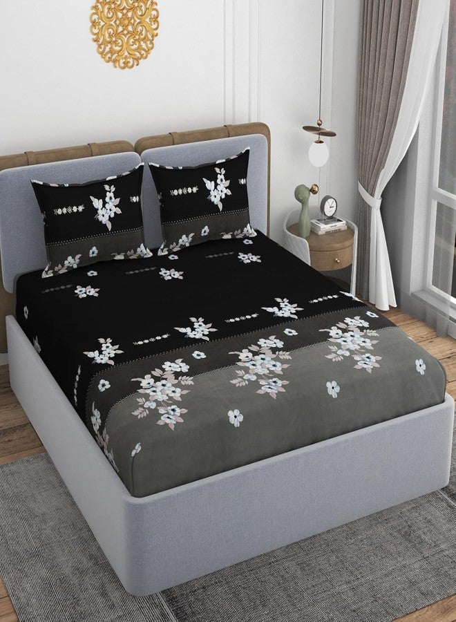VOMZER Premium 320 TC Fitted Bed Sheet with Full Elastic - Deep Pocket Design - Wrinkle Resistant Fitted Bedsheet 60x78 Queen Black Cream - Image 2