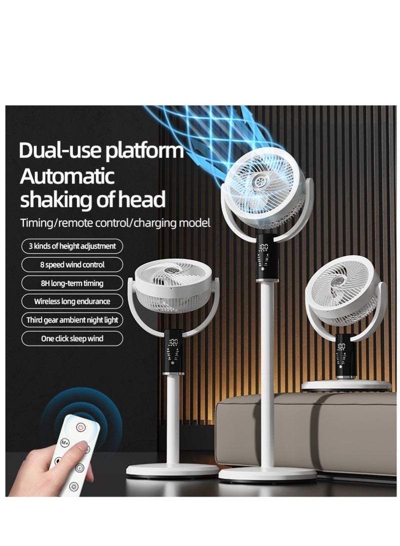 ELTRAZONE F5 Rechargeable Pedestal Fan, 3-in-1 Adjustable Height Standing Fan, Silent Air Circulation Fan with 5 Speeds, Remote Control, Energy-Saving Electric Fan with Timer for Home & Office – White - Image 2