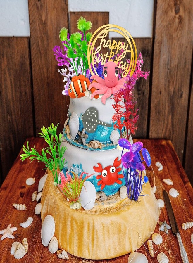 DRWATE 16 PCS Sea Ocean Cake Toppers Under the Sea Ocean Animals Birthday Cake Decorations for Sea Ocean Theme Baby Shower Birthday Party Supplies (Ocean) - Image 4