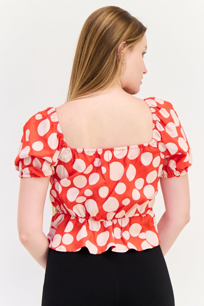 ONLY Women Queen Anna Neck Short Sleeve Polka Dots, Blouse, Multicolor  - Image 3