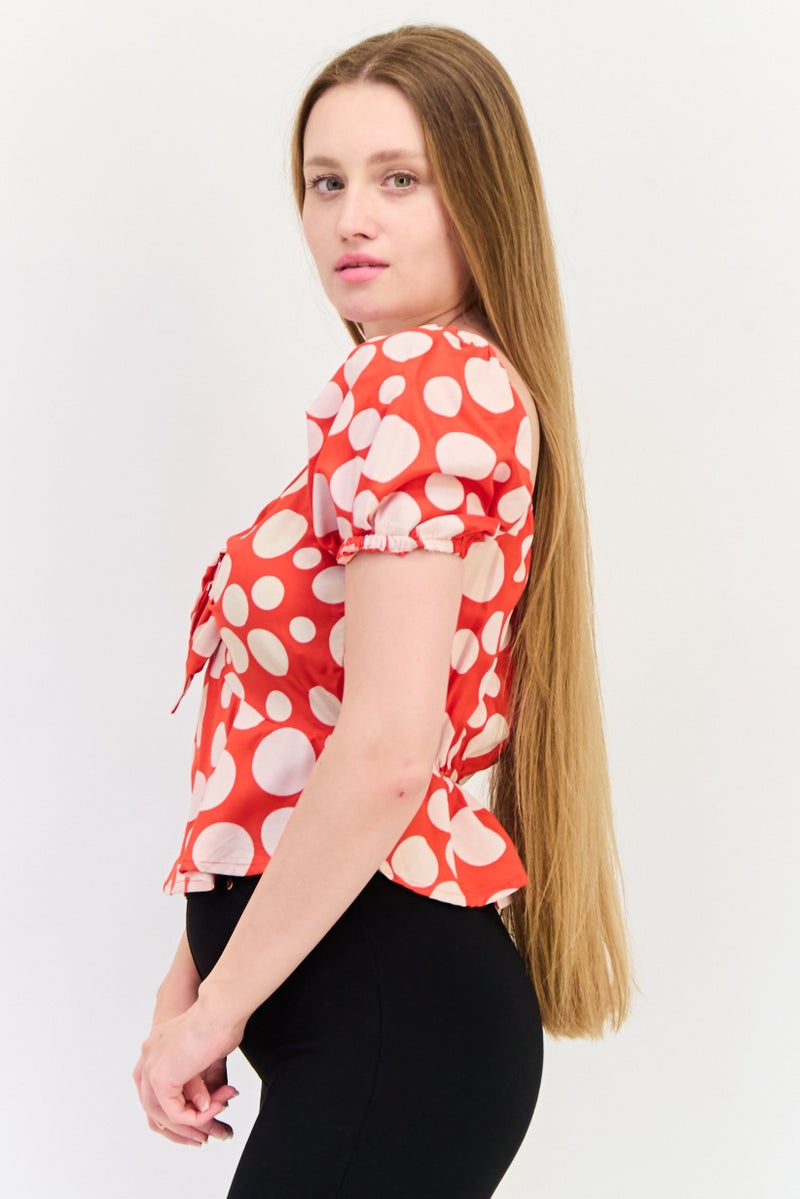 ONLY Women Queen Anna Neck Short Sleeve Polka Dots, Blouse, Multicolor  - Image 2