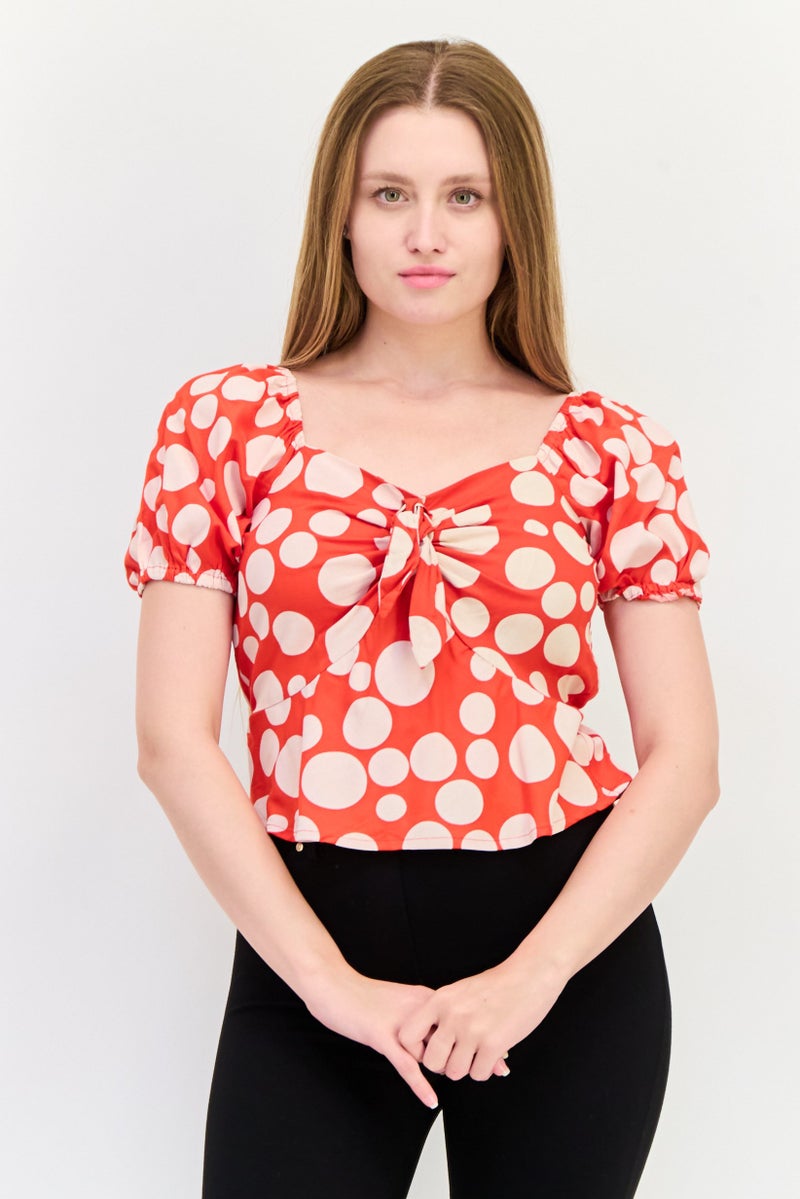 ONLY Women Queen Anna Neck Short Sleeve Polka Dots, Blouse, Multicolor  - Image 1