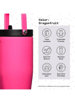 CORKCICLE Corkcicle Go Cup XL Insulated Tumbler with Lid and Straw, Dragonfruit, 30 oz – Reusable Water Bottle Keeps Beverages Cold for 12hrs – Cupholder Friendly Tumbler, Leak-Proof Design  - Image 4