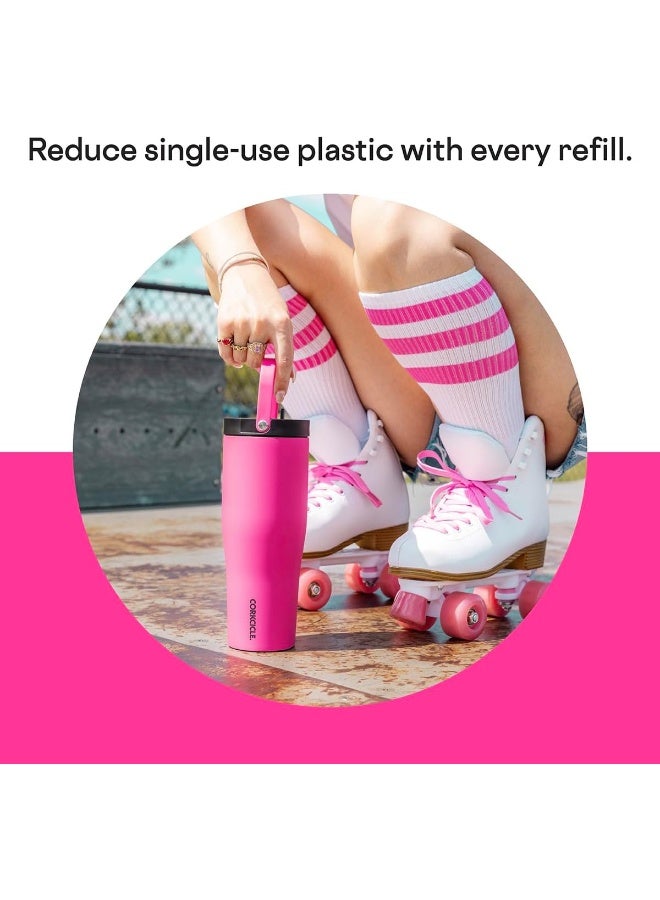 CORKCICLE كوب كوركسيكل جو XL معزول مع غطاء وقشة، فاكهة التنين، 30 أونصة – زجاجة ماء قابلة لإعادة الاستخدام تحافظ على المشروبات باردة لمدة 12 ساعة – كوب صديق لحامل الأكواب، تصميم مانع للتسرب - Image 5