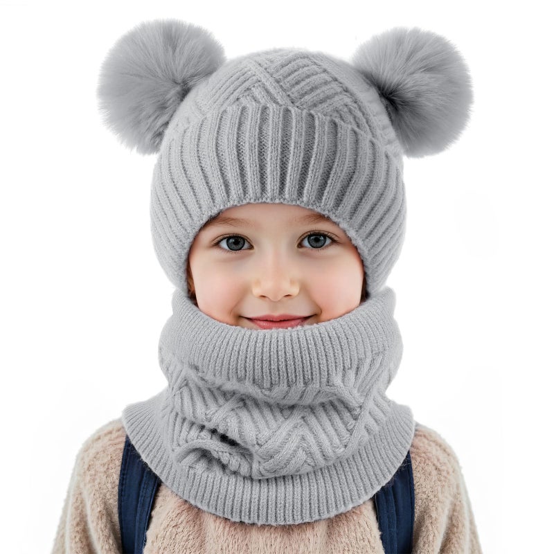 Clothclose Kids Winter Hat Gloves Scarf Set - Girls Toddler Hats Beanie with Pom, Children Thick Knit Neck Warmer Scarf, Kids Touchscreen Warm Toddler Gloves, Thermal Fleece Lined Sets for Girls - Image 2