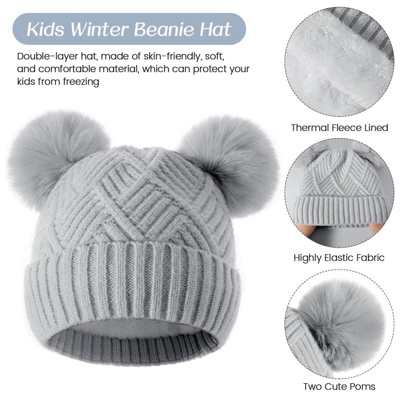 Clothclose Kids Winter Hat Gloves Scarf Set - Girls Toddler Hats Beanie with Pom, Children Thick Knit Neck Warmer Scarf, Kids Touchscreen Warm Toddler Gloves, Thermal Fleece Lined Sets for Girls - Image 4
