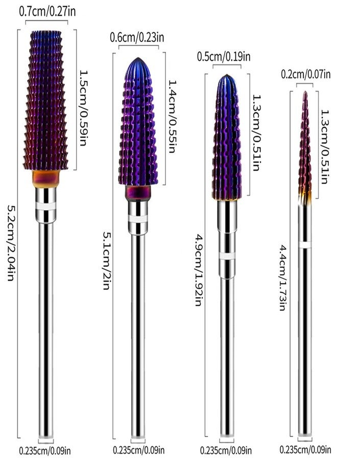 Wolfride 4 Pcs 5 in 1 Tornado Nail Drill Bits, 3/32'' Purple Coated Tungsten Carbide Cuticle Bits Two Way Safety Efile Bit Professional Manicure Pedicure Rotary Tool Milling Cutter - Image 2