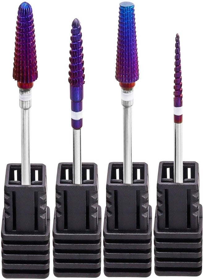 Wolfride 4 Pcs 5 in 1 Tornado Nail Drill Bits, 3/32'' Purple Coated Tungsten Carbide Cuticle Bits Two Way Safety Efile Bit Professional Manicure Pedicure Rotary Tool Milling Cutter - Image 1