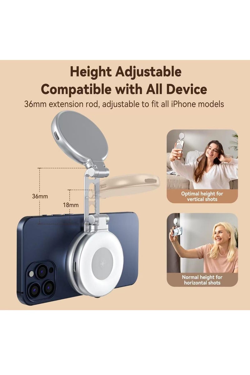 TELESIN Magnetic Selfie Light with Mirror, 360° LED Fill Light for iPhone Magsafe & Non-Magsafe Phones, 3 Color, Height Adjustable - Image 3