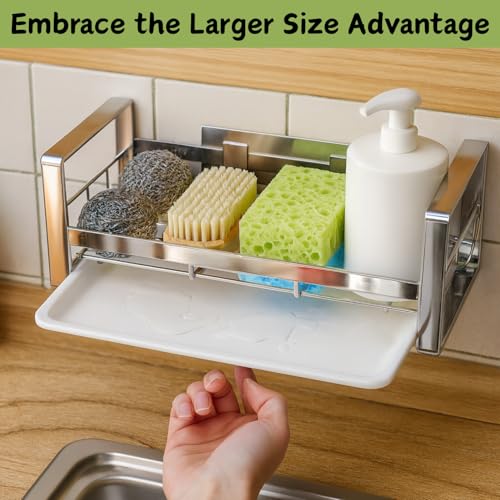 YUMUN Extra Large | Sink Organizer |(30x9.5x9.5 cm) | Kitchen Sink Organiser | Soap Stand for Kitchen | Stainless Steel Sink Caddy | Dish Wash Holder | Basin Organizer | Kitchen Accessories - Image 2