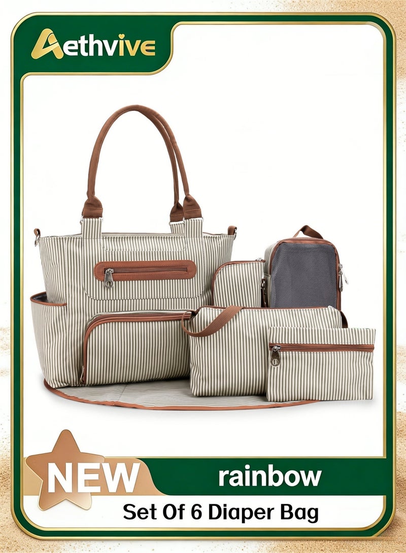 Aethvive Set Of 6 Diaper Bag With Hooks And Nappy Changing Mat - Ivory White - Image 1