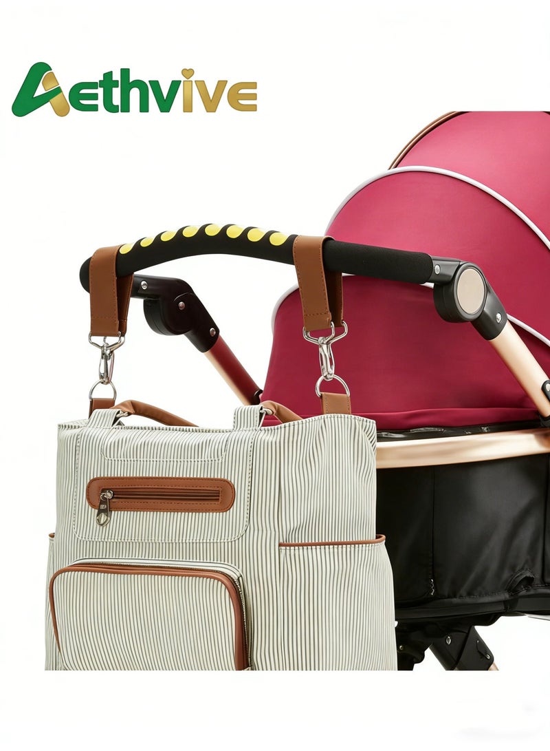 Aethvive Set Of 6 Diaper Bag With Hooks And Nappy Changing Mat - Ivory White - Image 2