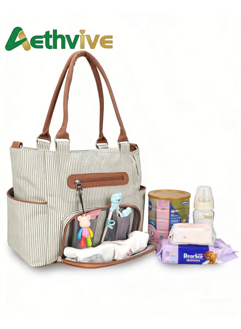 Aethvive Set Of 6 Diaper Bag With Hooks And Nappy Changing Mat - Ivory White - Image 4
