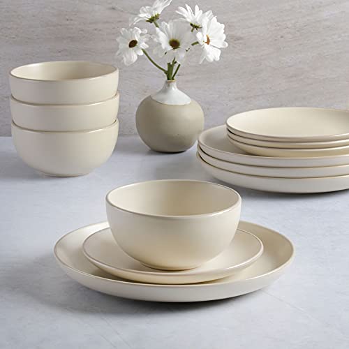 Gibson Home طقم أدوات المائدة من جيبسون هوم روكاواي المستدير من الخزف، خدمة لـ 4 (12 قطعة)، كريمي - Image 5