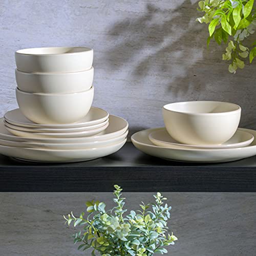Gibson Home طقم أدوات المائدة من جيبسون هوم روكاواي المستدير من الخزف، خدمة لـ 4 (12 قطعة)، كريمي - Image 4