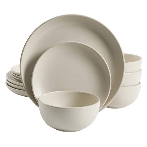 Gibson Home طقم أدوات المائدة من جيبسون هوم روكاواي المستدير من الخزف، خدمة لـ 4 (12 قطعة)، كريمي - Image 1