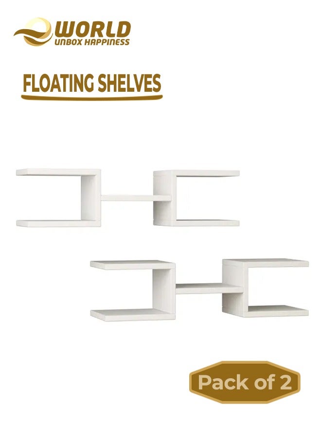 إي وورلد مجموعة من 2 رف عائم بتصميم عصري، منصات مثبتة بأناقة على الحائط لغرف النوم وغرف المعيشة والحمامات والمطابخ، قم برفع ديكور منزلك ومكتبك مع رفوف الكتب العائمة الإبداعية المثبتة على الحائط. - Image 1