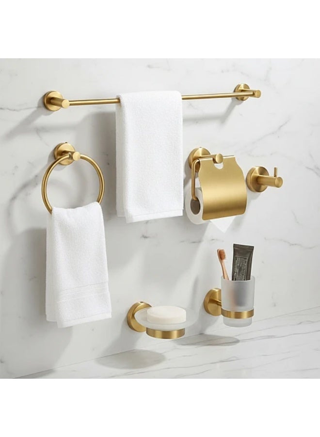 Round accessory set of 6 made of 201 stainless steel in matte gold - Image 1