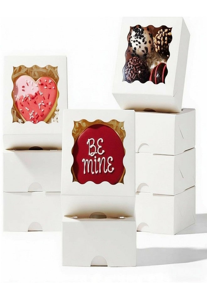RomanticBaking علب حلويات صغيرة من RomanticBaking، مقاس 3.2 بوصة × 3.2 بوصة × 1.5 بوصة، تحتوي على 100 قطعة من البسكويت، والصابون، والشوكولاتة، والدونات، والماكارون، مع نافذة عرض. - Image 1