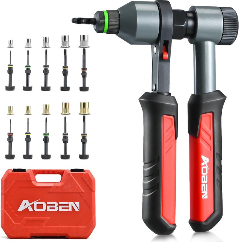 AOBEN طقم أدوات صمولة ريفيت، طقم مسدس نوتسيرت، أداة ريفنوت مطورة مع 10 ماندريل مقياس متري و SAE، 100 قطعة ريفنوت، وحقيبة حمل متينة - Image 1