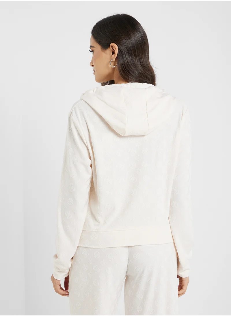 GUESS Printed Drawstring Detail Hoodie