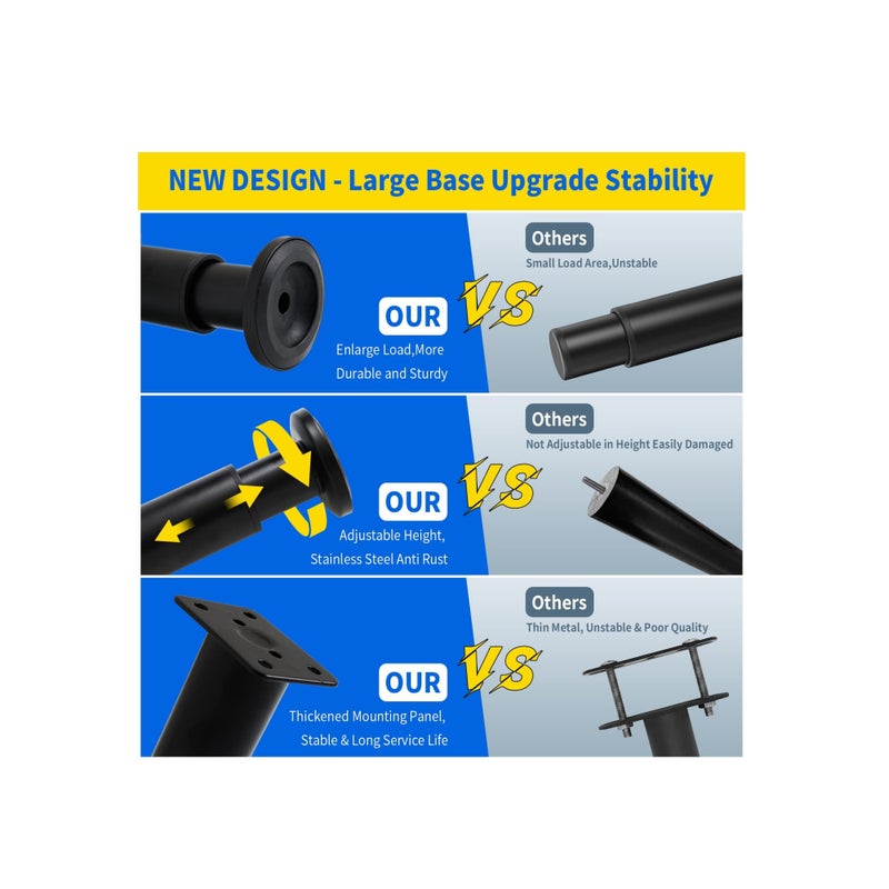 SOLARAE 4 قطع أرجل أثاث، أرجل خزائن معدنية، 1 بوصة/5 سم أقدام قابلة للتعديل لتسوية الأثاث، مثبتات أرجل ثقيلة للأثاث، لأرجل الطاولات والأرائك والكراسي، لطاولة الأريكة والكراسي والمكاتب - Image 2