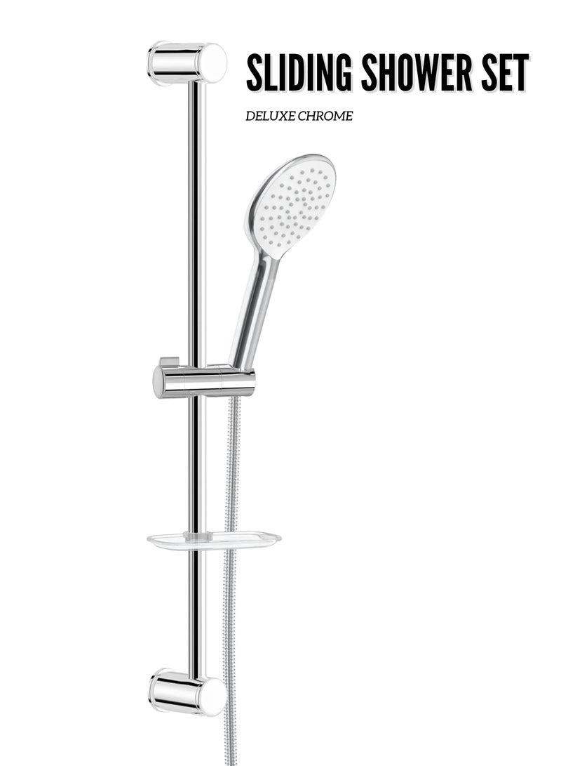 MAAT Deluxe Chrome Sliding Shower Set | Adjustable Rail | Premium Turkish Chrome Finish | Modern Bathroom Accessory | High Quality  - Image 1