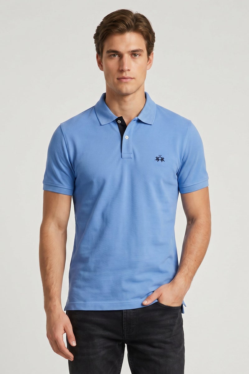La Martina Men Regular Fit Embroidered Logo Short Sleeve Polo Shirt, Blue - Image 1
