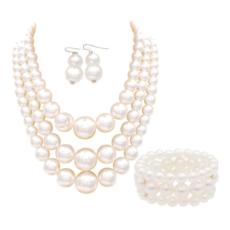 CIOOU A-White Chunky Faux Pearl Necklace and Earring Set - Large Costume Jewelry for Women - 1920s Gatsby Accessories - Image 1