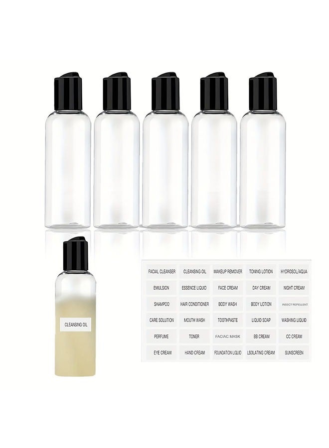 5PCS Travel bottle set for Toiletries，Empty travel bottling, leak proof refillable toiletry liquid container for liquids, makeup and toiletries, Small Plastic Shampoo Bottles with Labels（5 empty bottles+label stickers) - Image 3