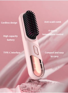 HOOPZOZA Wireless Hair Straightener Brush Anti-Scald 20s Fast Heating 4Temp Settings Heating LED Display  hair straightener comb  Perfect for All Hair Types  Black  - Image 2