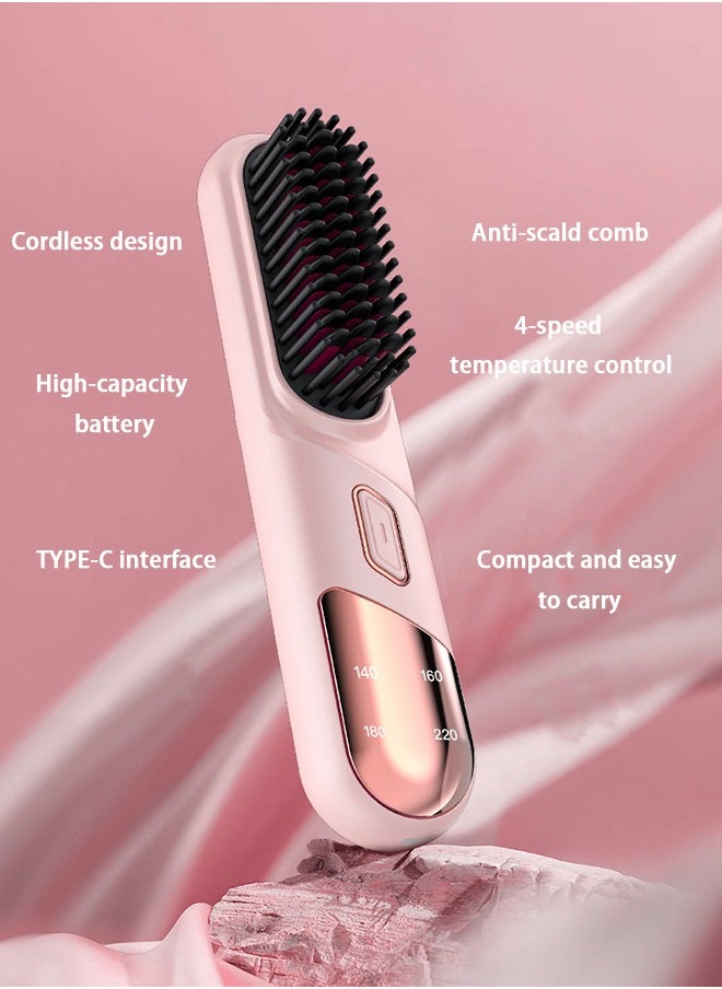 HOOPZOZA Wireless Hair Straightener Brush Anti-Scald 20s Fast Heating 4Temp Settings Heating LED Display  hair straightener comb  Perfect for All Hair Types  Black  - Image 2