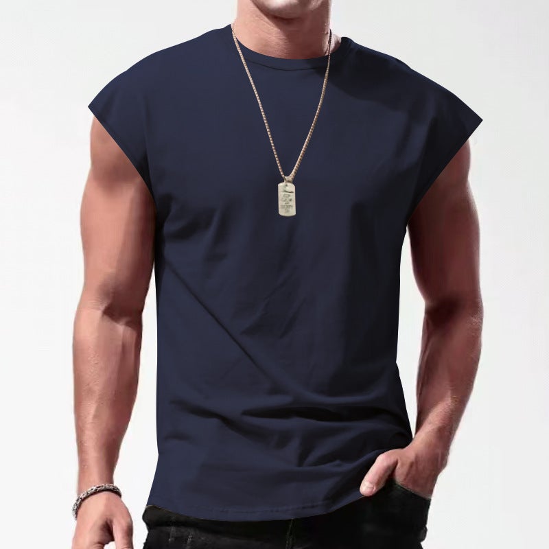 Cross-Border Men''s Summer New Sleeveless T-Shirt Youth Casual Loose Pure Color Thin Waistcoat T-Shirt for Men - Image 3