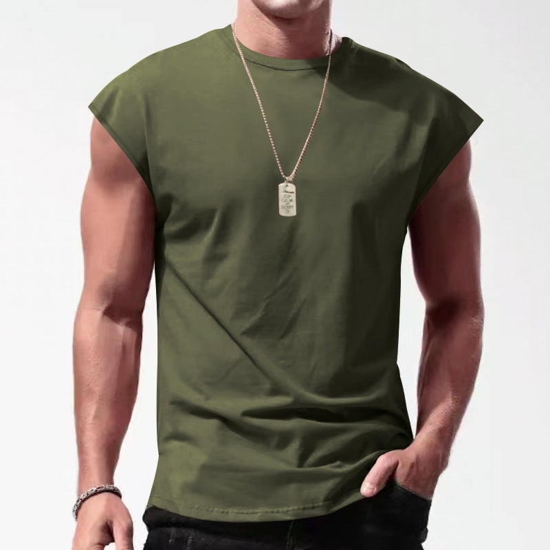 Cross-Border Men''s Summer New Sleeveless T-Shirt Youth Casual Loose Pure Color Thin Waistcoat T-Shirt for Men - Image 4