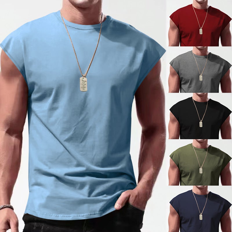 Cross-Border Men''s Summer New Sleeveless T-Shirt Youth Casual Loose Pure Color Thin Waistcoat T-Shirt for Men - Image 2