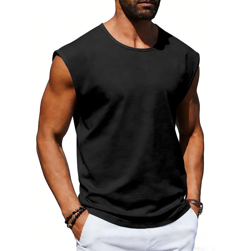 Cross-Border Men''s Summer New Sleeveless T-Shirt Youth Casual Loose Pure Color Thin Waistcoat T-Shirt for Men - Image 1