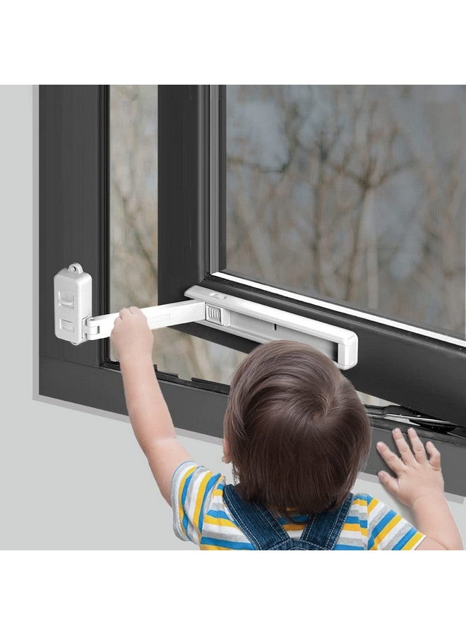 Eudemon قفل نافذة لحماية الأطفال، مقيد النافذة، مانع انزلاق النوافذ، أقفال منع السقوط، سهل التركيب والاستخدام، لاصق 3M Vhb، لا يحتاج إلى أدوات أو حفر (عبوة واحدة، أبيض) - Image 1