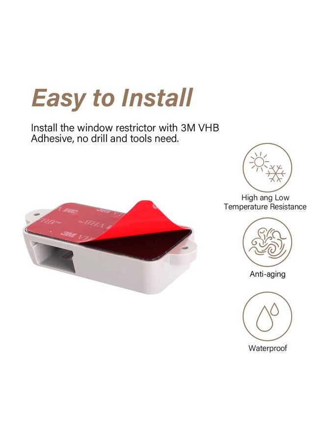Eudemon قفل نافذة لحماية الأطفال، مقيد النافذة، مانع انزلاق النوافذ، أقفال منع السقوط، سهل التركيب والاستخدام، لاصق 3M Vhb، لا يحتاج إلى أدوات أو حفر (عبوة واحدة، أبيض) - Image 4