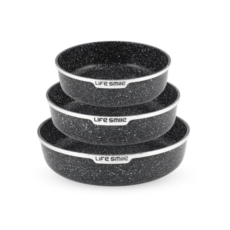 Oven Pan Set - Baking Cooking on Stove - Die Cast Aluminum with Multi Layer Granite Non Stick PFOA Free Coating - Black 24/28/32 CM - Image 1