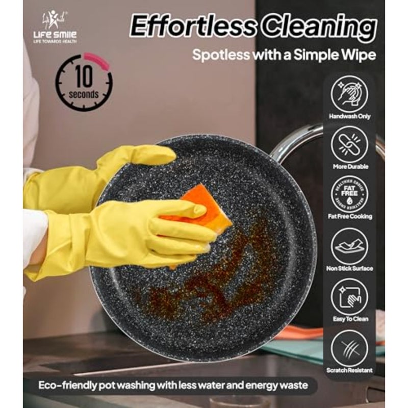Oven Pan Set - Baking Cooking on Stove - Die Cast Aluminum with Multi Layer Granite Non Stick PFOA Free Coating - Black 24/28/32 CM - Image 2