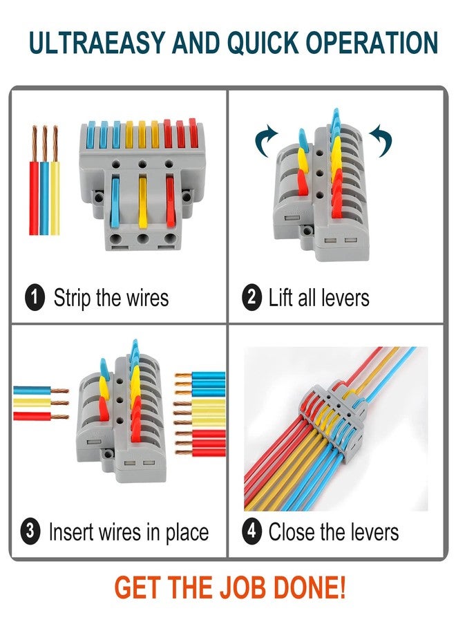 Sugalsu Pack of 10 Lever Nuts Wire Connectors 3 in 9 Out, Quick Wire Cable Connectors, (3 in 9 out) Push-in Conductor Terminal Block, Quick Release Blocks Lever Nut Assortment Connectors for 28-12 AWG - Image 4