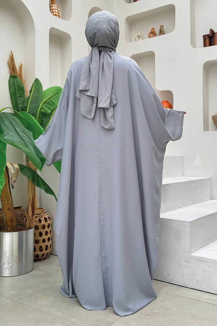 Bym Fashion Stone Embroidery Detail Dress Cape Suit 8496 Gray  - Image 3