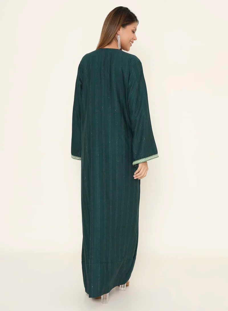 HANA & SARA Modest Fashion Arabic Jalabiya - Embellished Green Maxi Dress