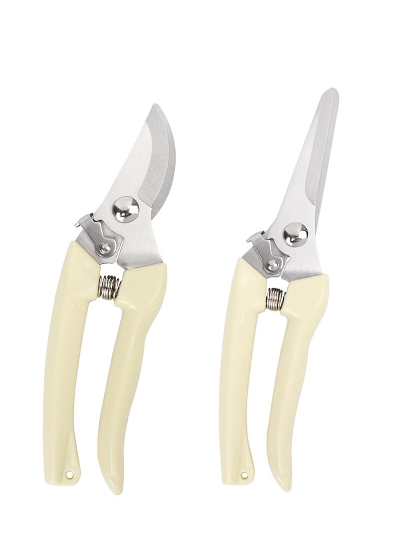 Y&D - Garden Scissors, 2 Pack Pruning Shears for Gardening, Set, 1 Bypass Pruner+1 Straight Blade Cutting Flowers, Trimming Plants, Bonsai, Fruits Picking - Image 1