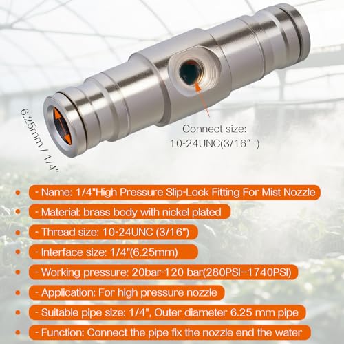 Legines 25pcs Nickel Plated Brass Push to Connect Fitting For High Pressure Misting System, Misting Coupling Slip Lock (One Hole), 1/4" Tube OD, Straight Union - Image 2