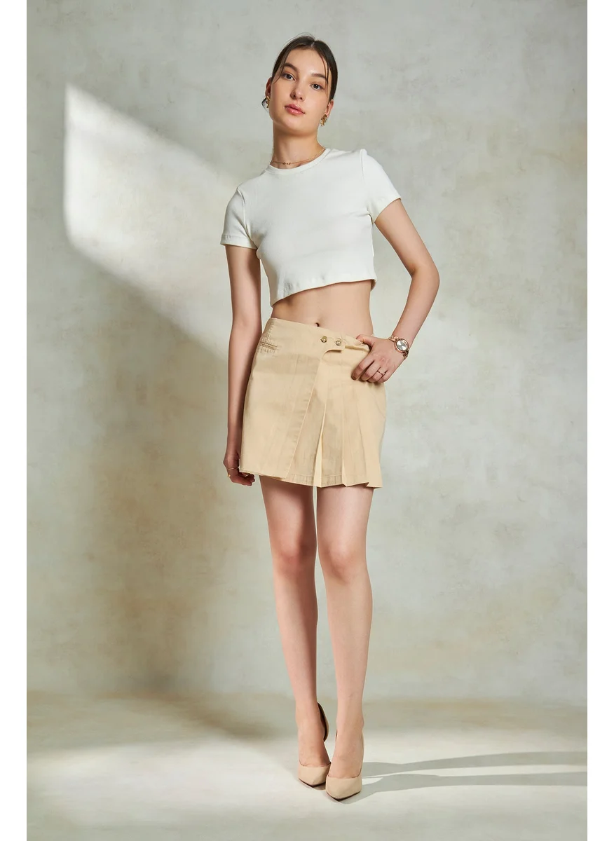 فيرجيو Virgio Pure Cotton Pleated Flared Mini Skirt
