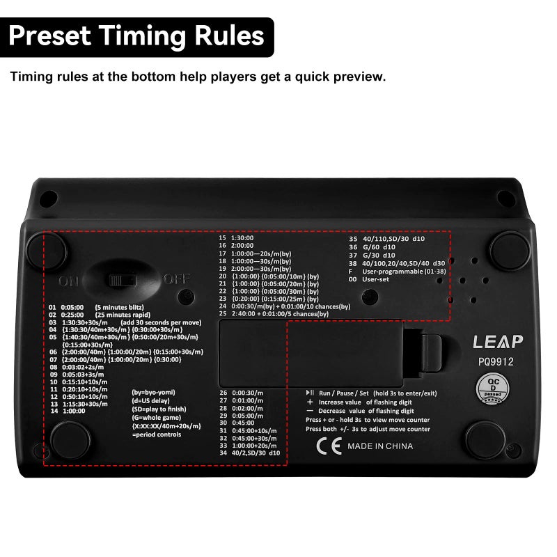 LEAP Chess Clock Advanced Digital Chess Timer with 7 Type 38 Timing Set Modes Including Single or Multi Period Countdown Restricted Moves or Time Function - Image 2