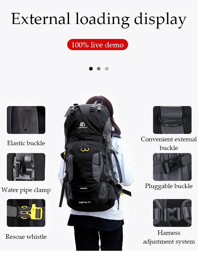 60L Hiking Backpack Large Camping Rucksack Lightweight Foldable Backpacks for Men Women Waterproof Hiking Rucksack Daypack Travel Bag for Trekking Climbing Walking Mountaineer Outdoor Sports - Image 3